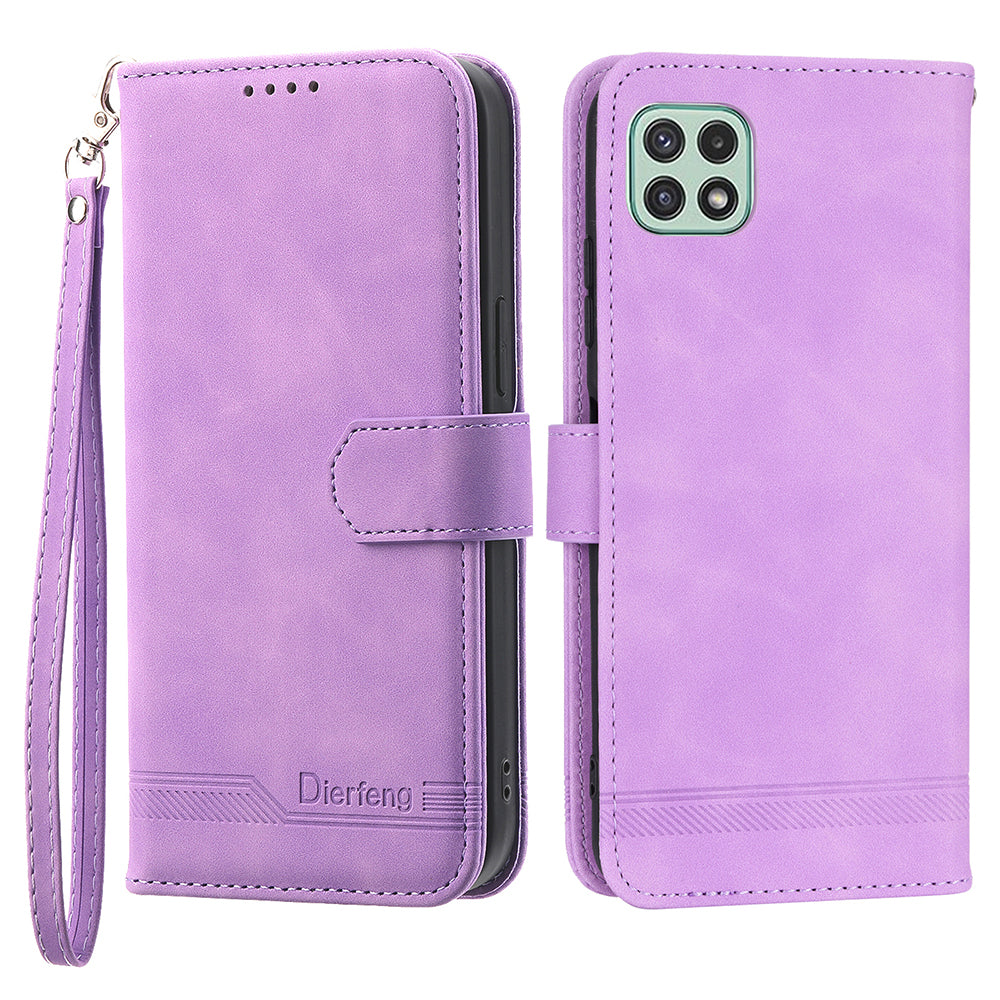 DIERFENG DF-03 Stand Phone Case for Samsung Galaxy A22 5G (EU Version) Lines Imprinted PU Leather Wallet Cover DIERFENG DF-03 Stand Phone Case for Samsung Galaxy A22 5G (EU Version) Lines Imprinted PU Leather Wallet Cover